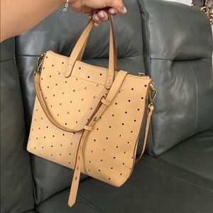 Madewell Zip Top Tan Perforated Shoulder Bag